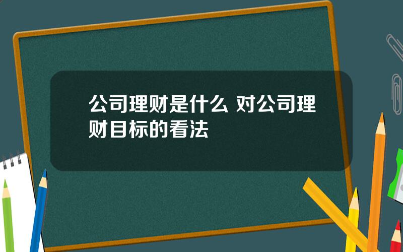 公司理财是什么 对公司理财目标的看法